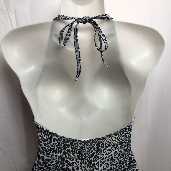 Old Navy One Piece Swimsuit Women XS Black White Animal Print Halter Padded - Picture 6 of 11